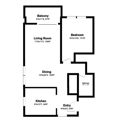1 Bed 1 Bath Floor Plan at Glenn Manor, Rohnert Park, CA 94928